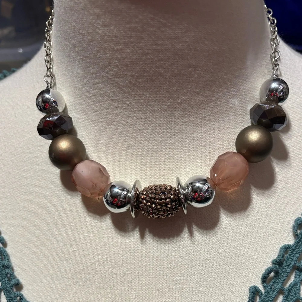 Paparazzi SilverCopper Brown Beaded Necklace 18” chain w/matching earrings